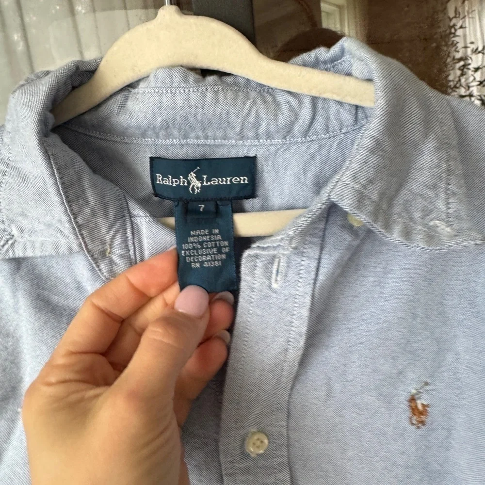 Ralph Lauren boys button down shirt oxford chambray cotton long sleeve polo pony